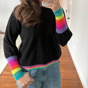 Brodie Cashmere Black Sweater with Rainbow Accents